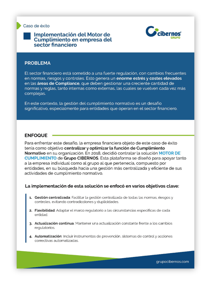 Portada: Motor de Cumplimiento en empresa del sector financiero